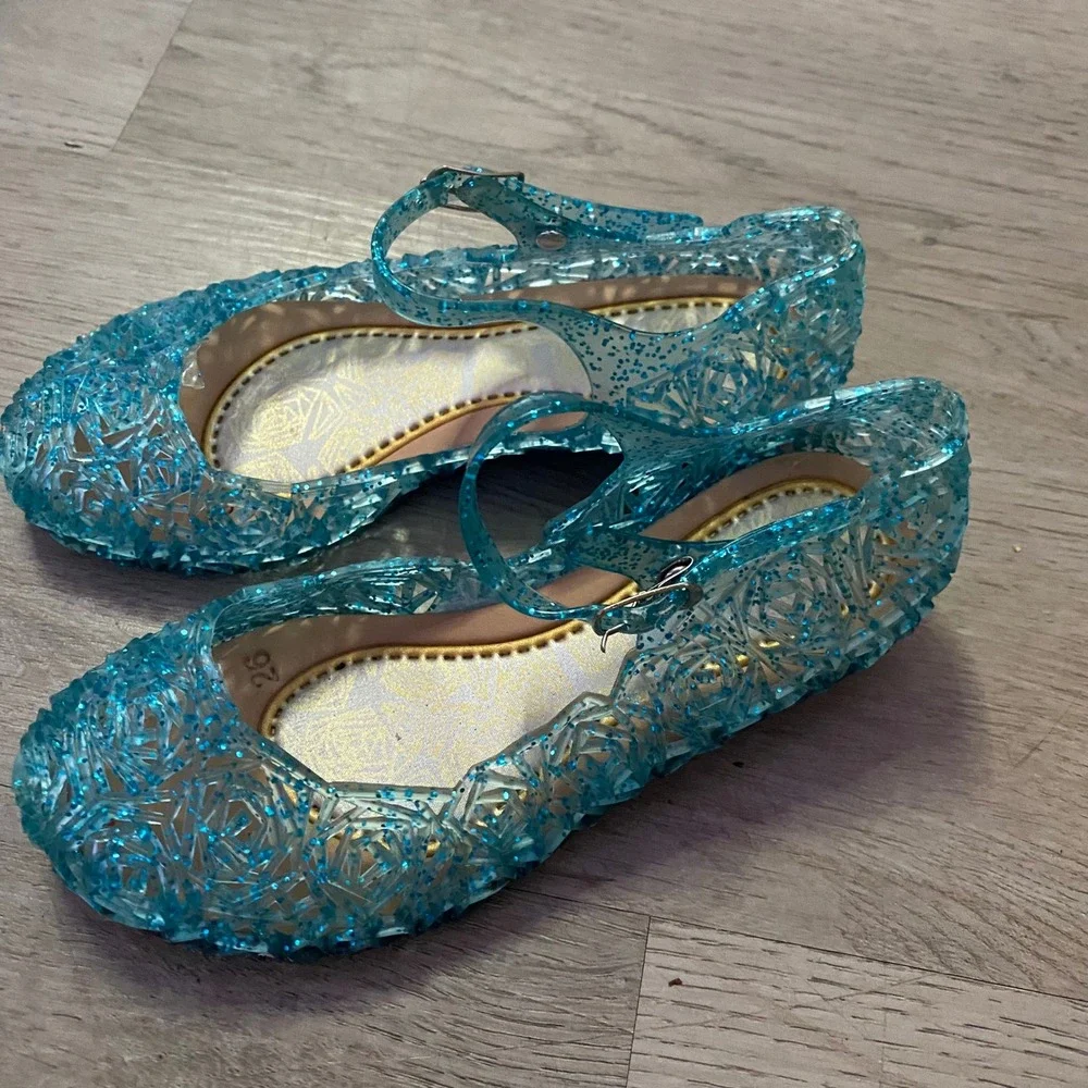 Jelly Shoes Kids Size 8 Blue Glitter Princess Dress Up Mary Jane